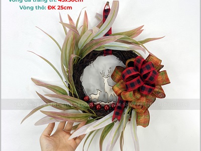 Vòng nguyệt quế Noel rừng lá xoáy 2 size VNGQ-X-38